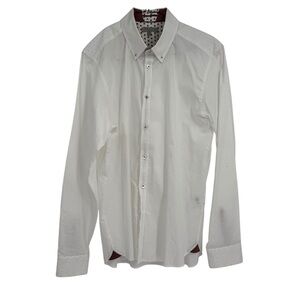 TED BAKER CONTRAST CUFF Dress Shirt Men's Size 5 (L) White Cotton Embossed